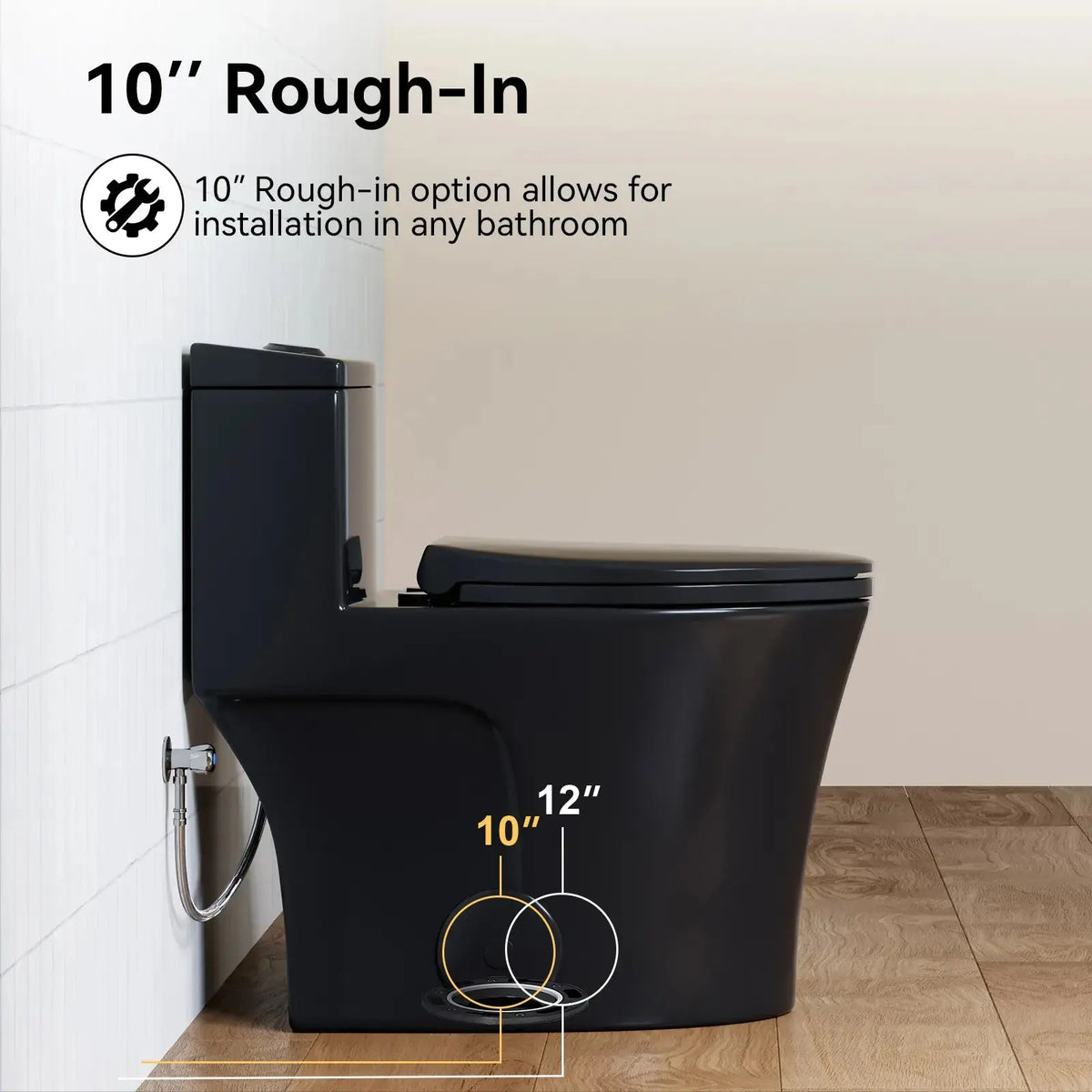 HOROW 10 Inch Rough In Toilet Black One Piece Toilet Model T0338B-10 HOROW