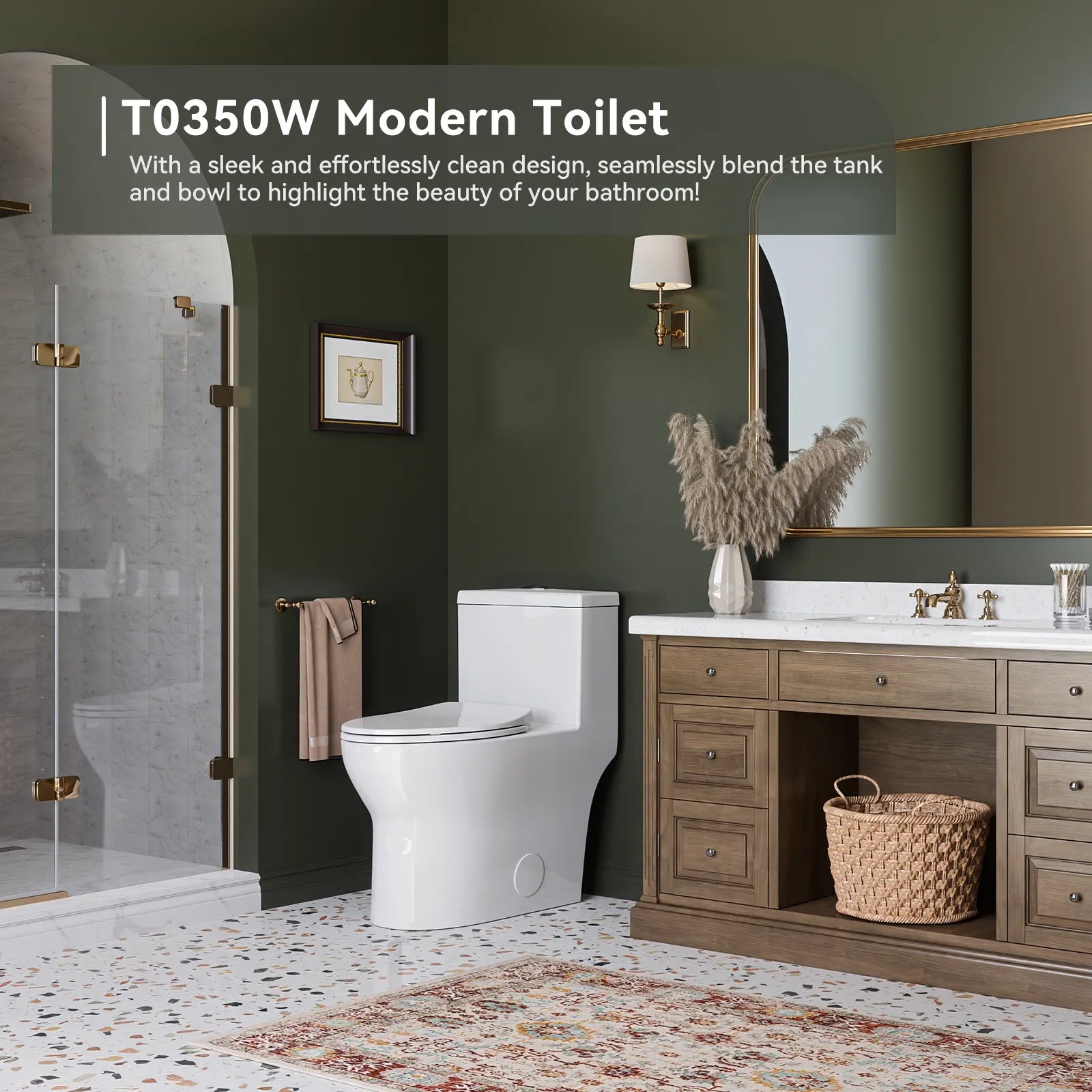 HOROW One Piece Toilet ADA Toilet Height 17.3 Inch Model T0350W