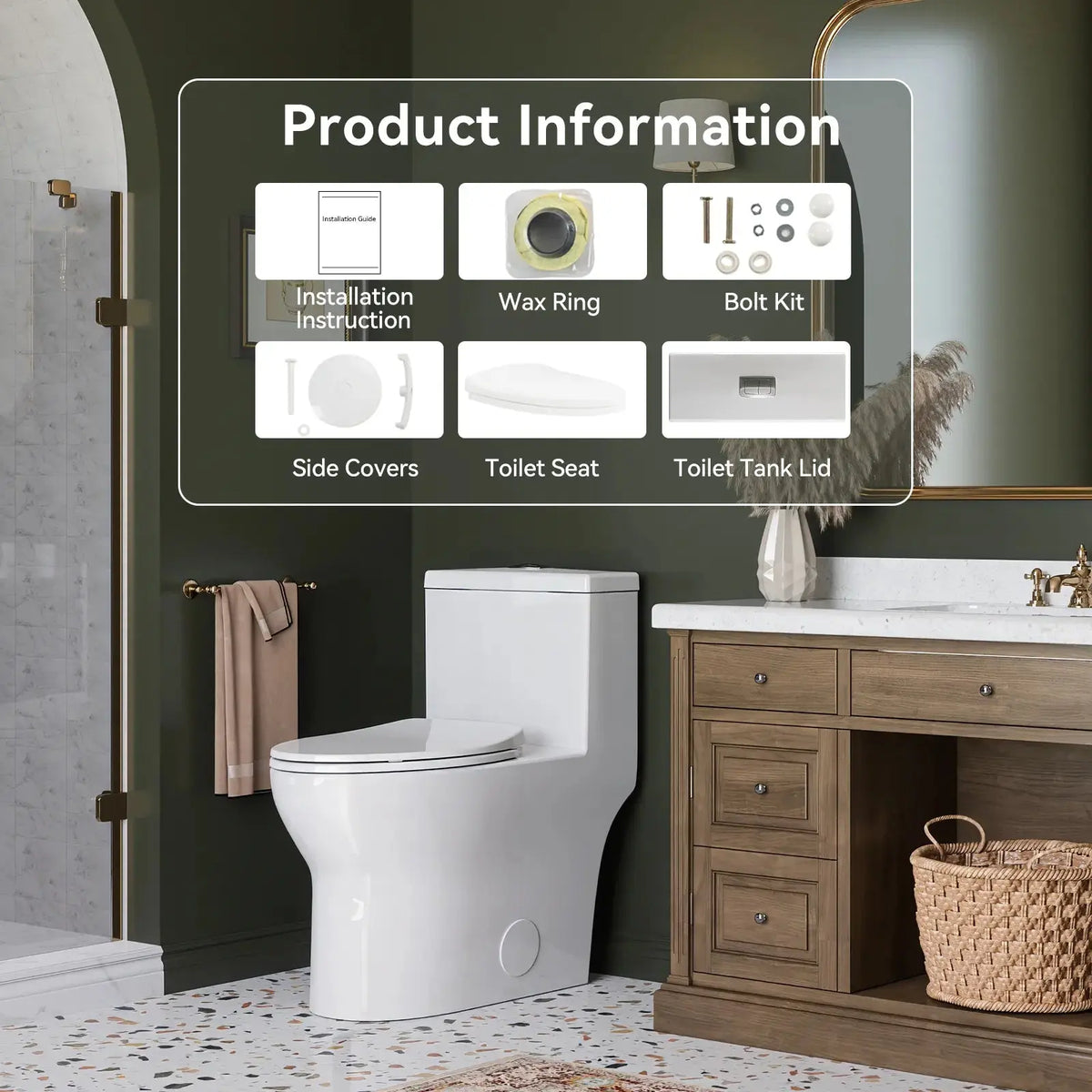 HOROW One Piece Toilet ADA Toilet Height 17.3 Inch Model T0350W HOROW