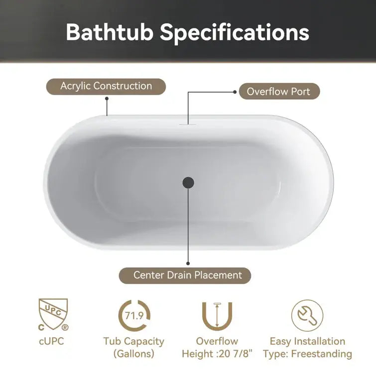 HOROW 2 Person Bathtub 67 inch Freestanding Tub Model TU67-MB HOROW
