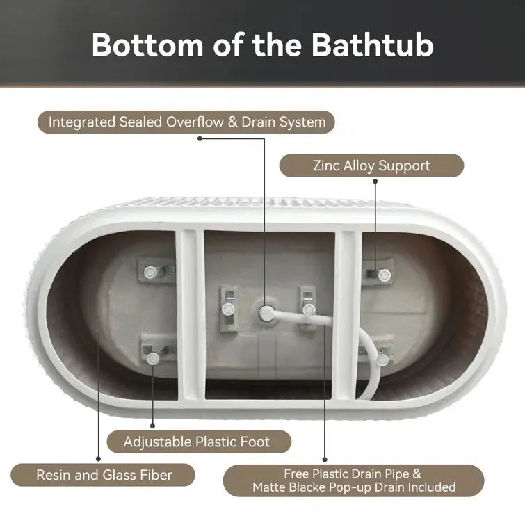 HOROW 2 Person Bathtub 67 inch Freestanding Tub Model TU67-MB HOROW