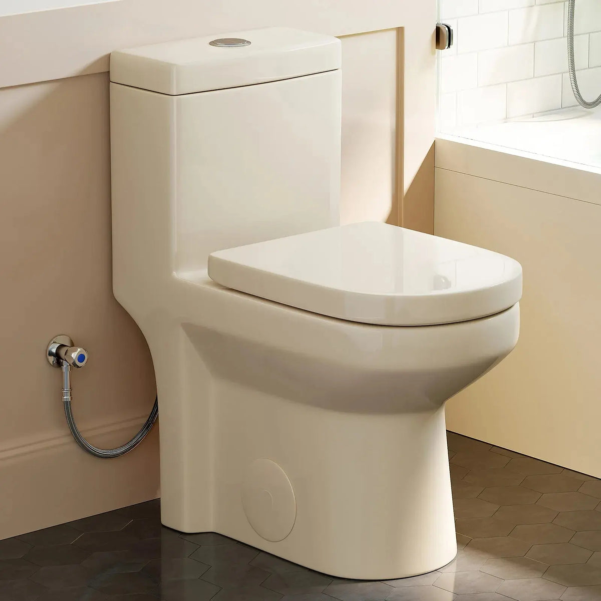 HOROW One Piece Toilet Biscuit Color Toilet With Dual Flush Model 8733BC HOROW
