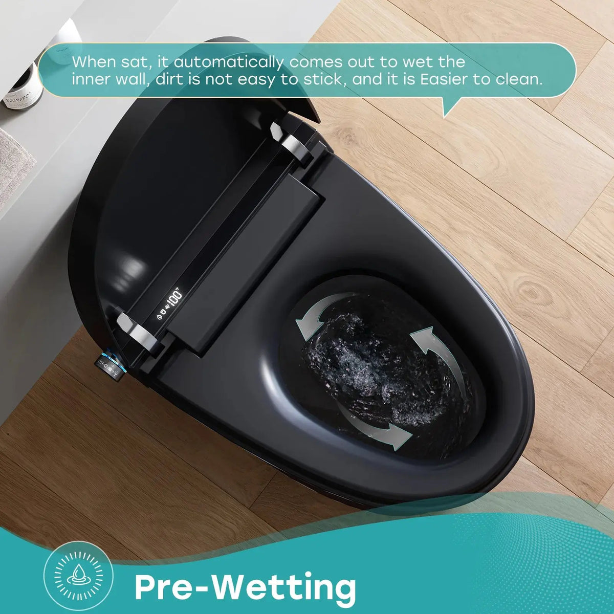 Black Smart Toilet with Bidet Seat For 12 Inch Rough In Model T36 HOROW
