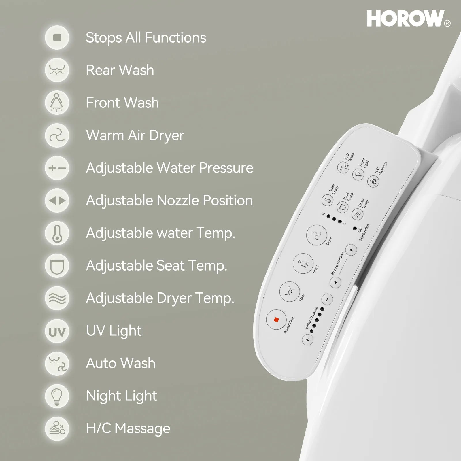 HOROW T0338W Elongated One Piece Toilet With Bidet Toilet Seat Model BT0338W