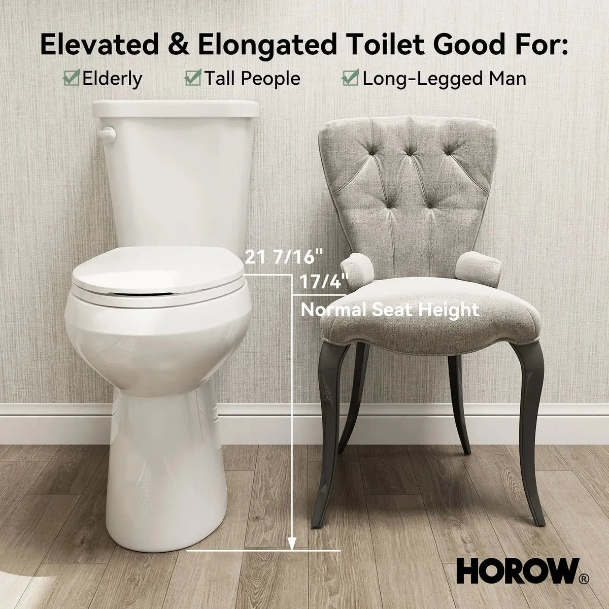 Elongated 2 Piece Toilet with Single Flush and ADA Model HWTT - E03S HOROW