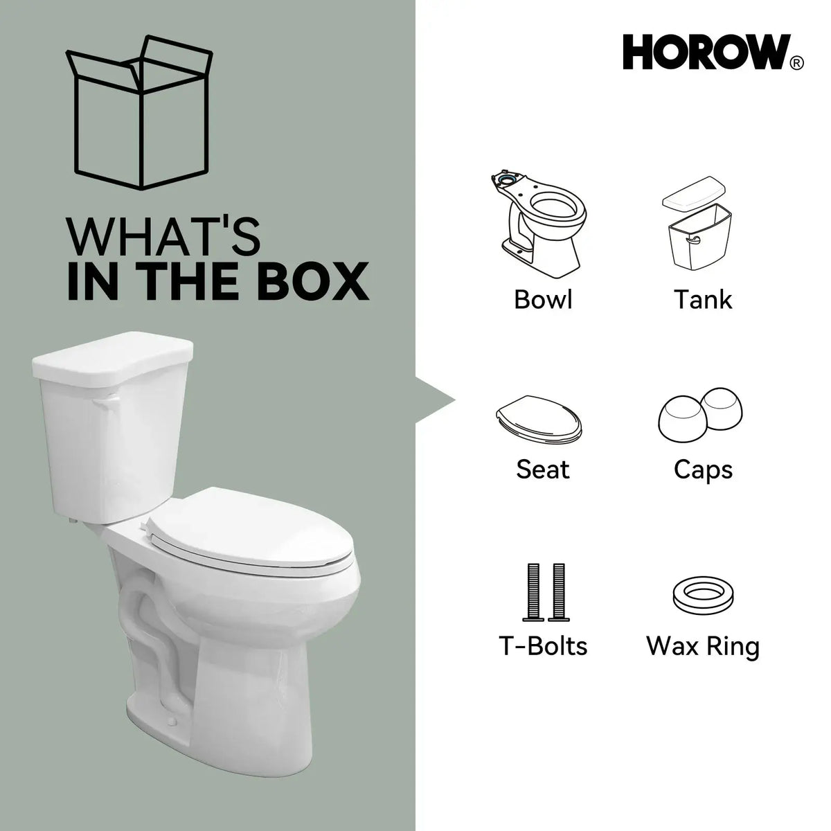 Elongated 2 Piece Toilet with Single Flush and ADA Model HWTT - E03S HOROW