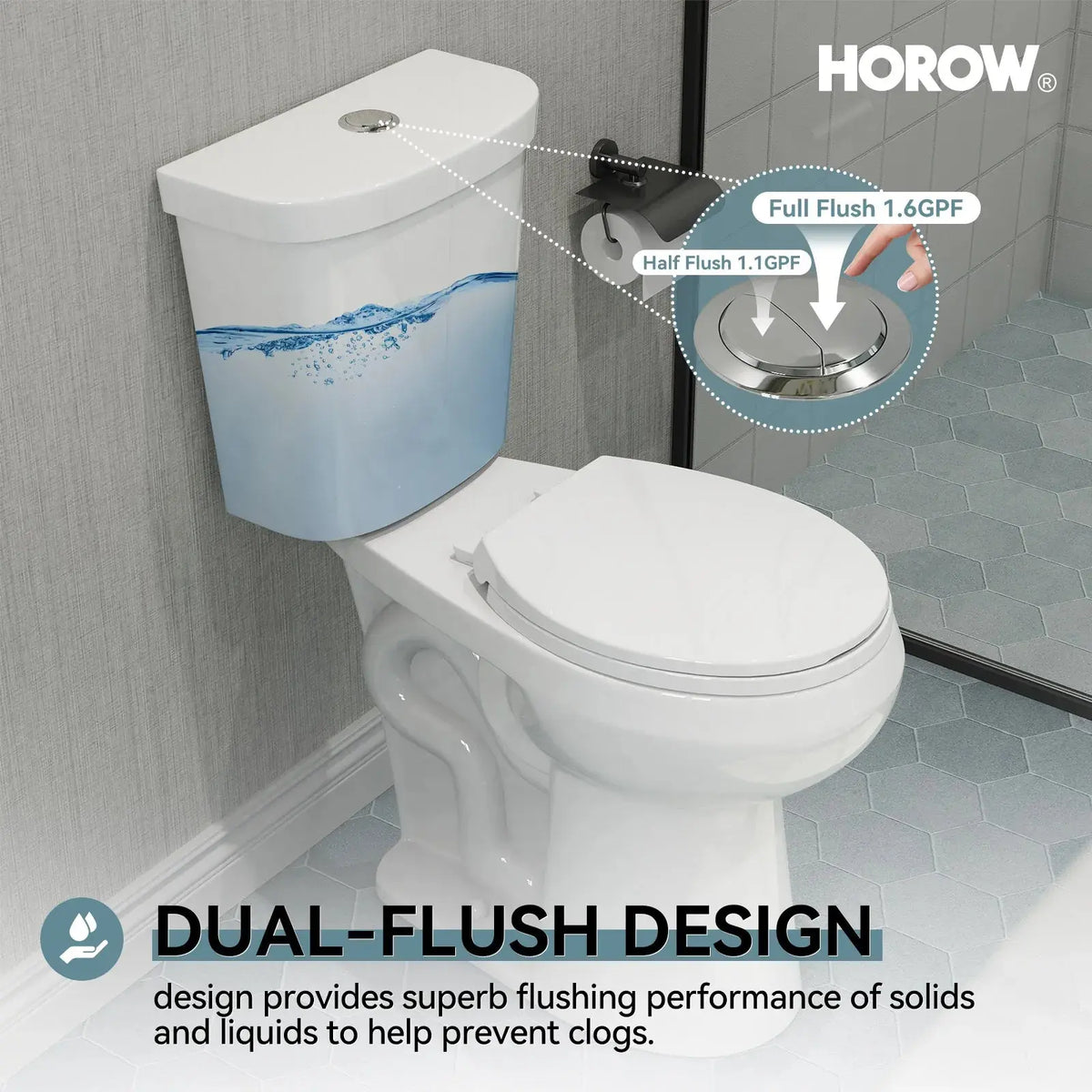 Double Flush Two Piece Toilet with Round Bowl and ADA Model HWTT - R03D HOROW