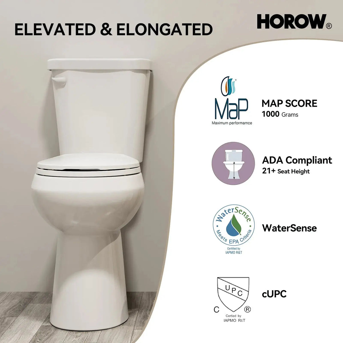 12 Inch Rough In 2 Piece Toilet with ADA Compliant and Single Flush Model HWTT - R03S HOROW