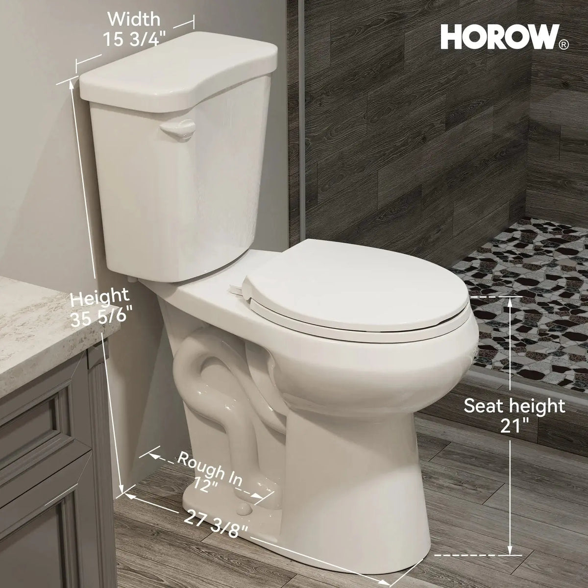 12 Inch Rough In 2 Piece Toilet with ADA Compliant and Single Flush Model HWTT - R03S HOROW