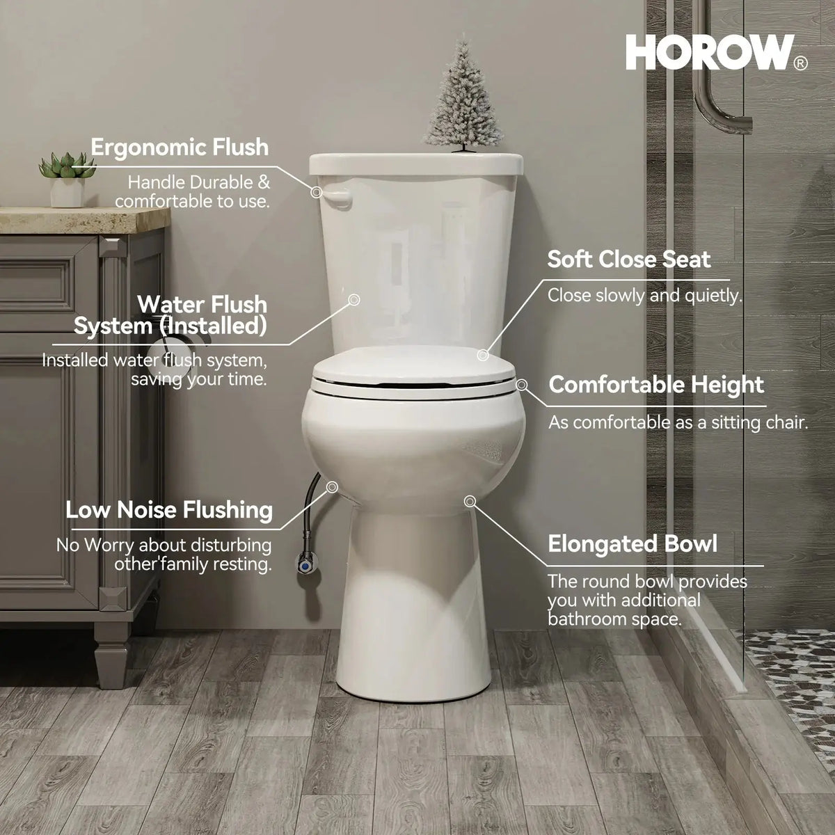 12 Inch Rough In 2 Piece Toilet with ADA Compliant and Single Flush Model HWTT - R03S HOROW
