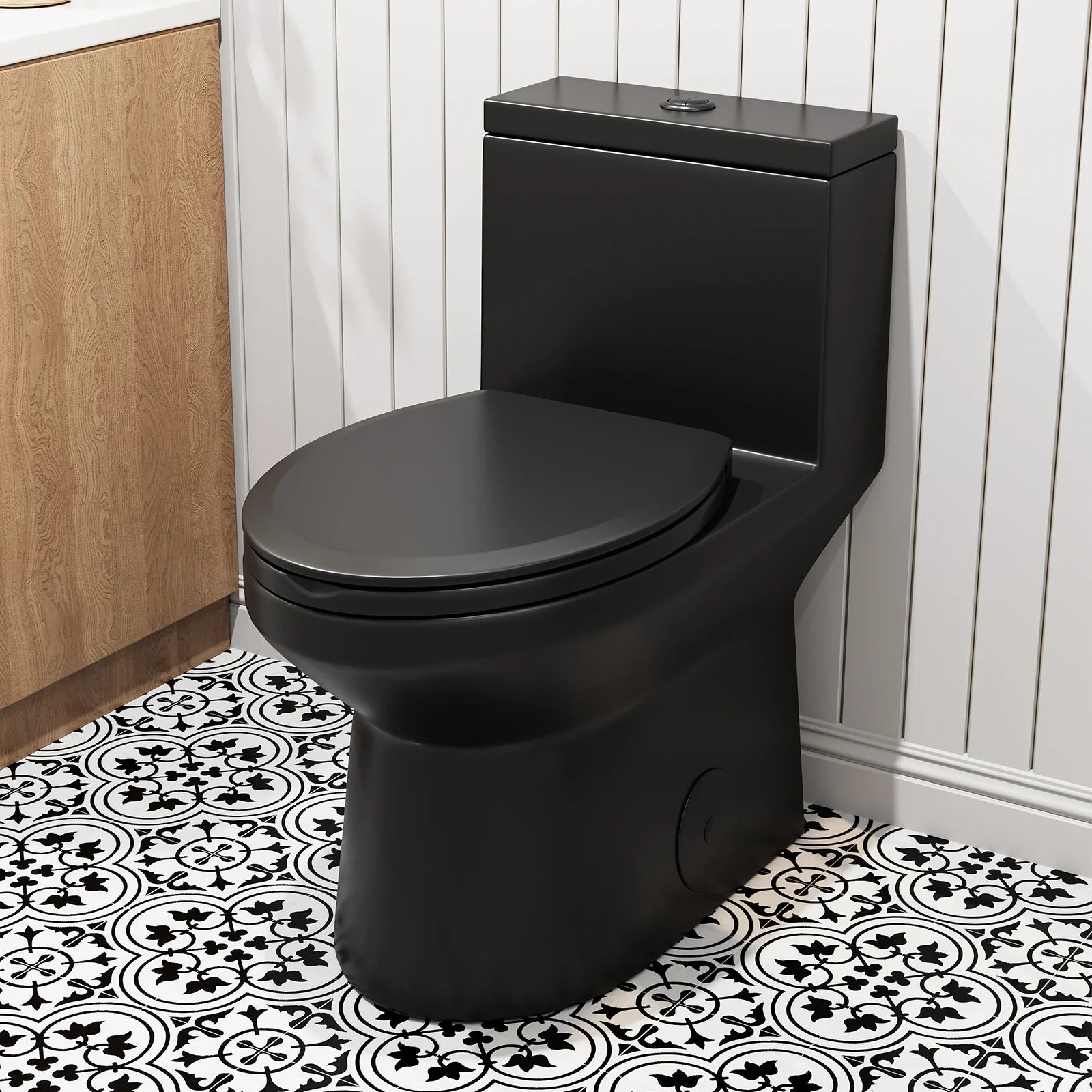 Black One Piece Toilet with ADA Compliant Water Conservation Model HWMT-138B