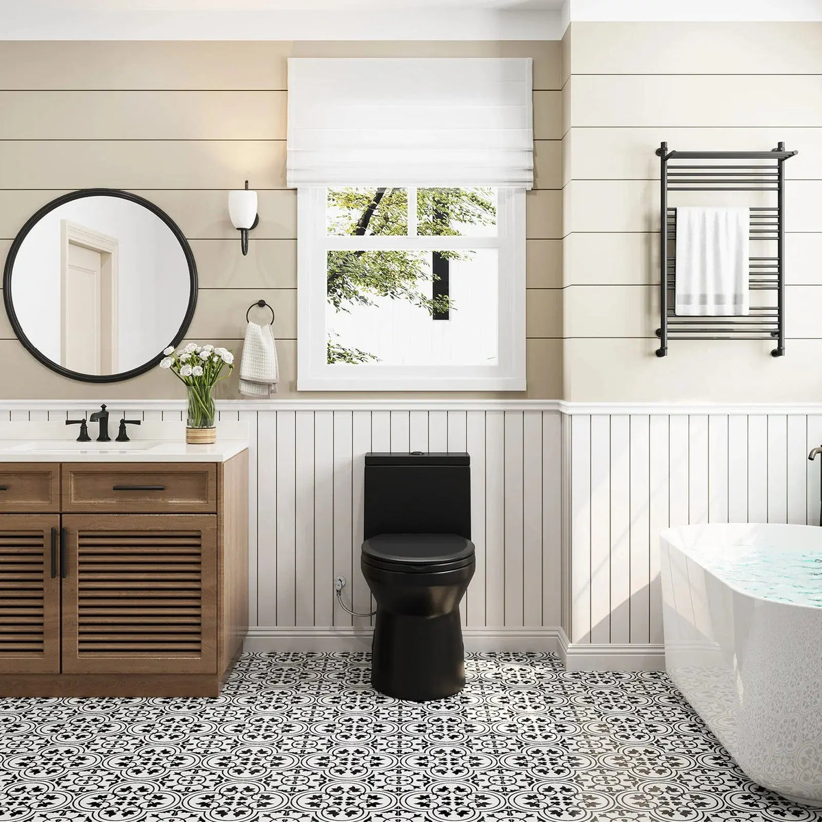 Black One Piece Toilet with ADA Compliant Water Conservation Model HWMT-138B HOROW
