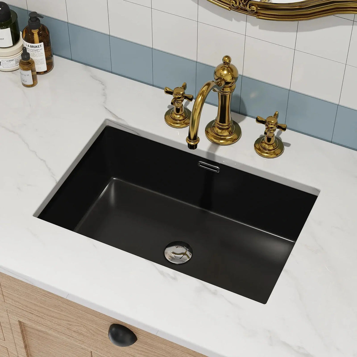 Flush Mount Black Sink with Overflow and Seamless Model HWTP-S6039D-B HOROW