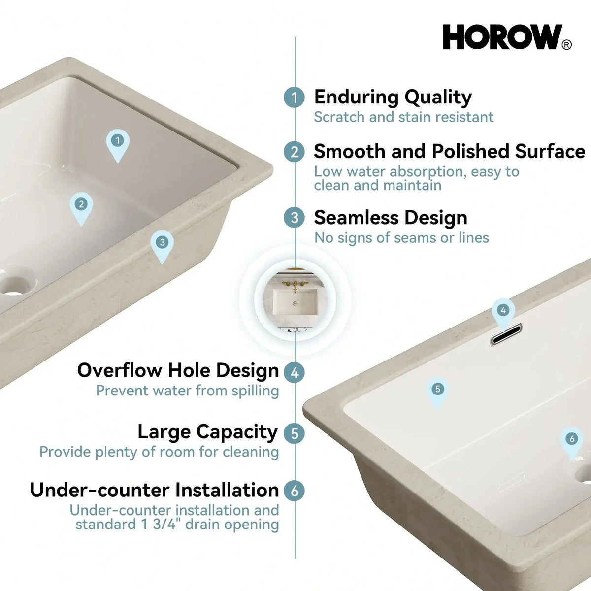 Biscuit Color Bathroom Sink with Flush Mount Model HWTP-S6039D-BC HOROW