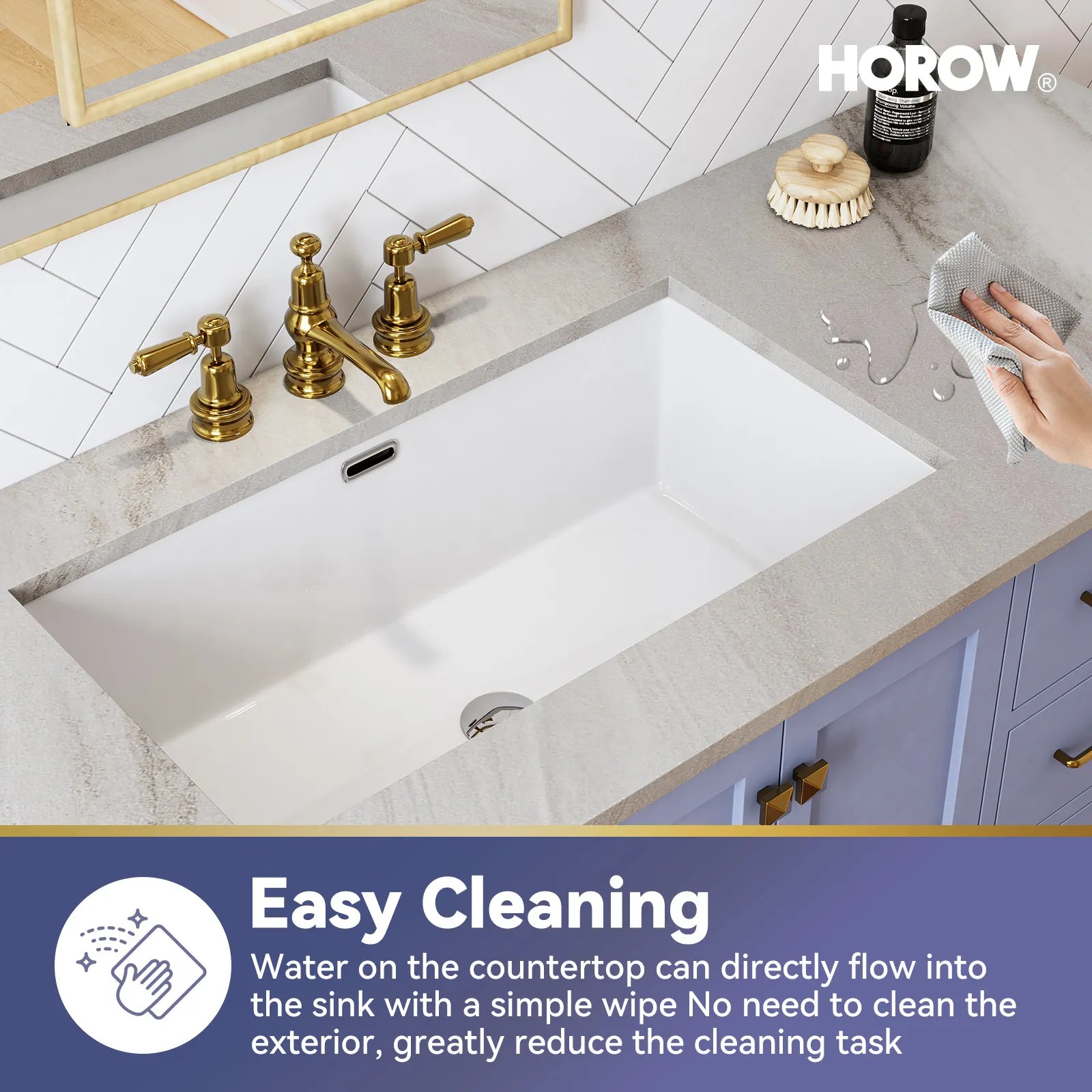 HOROW Rectangular Undermount Bathroom Sink 27 Inch Undermount Sink Model HWTP-S7040D