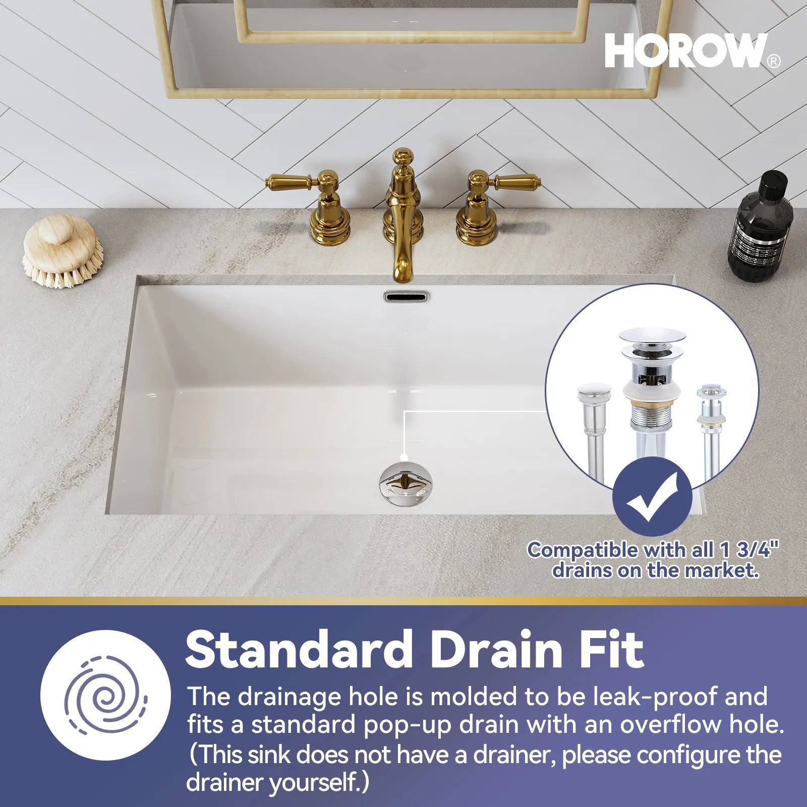 HOROW Rectangular Undermount Bathroom Sink 27 Inch Undermount Sink Model HWTP-S7040D