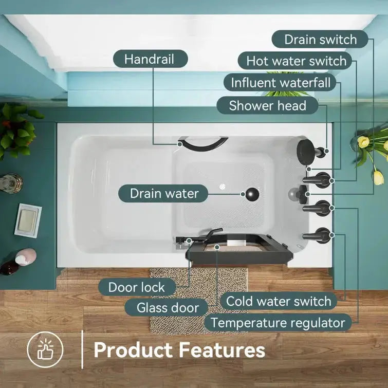 HOROW Walk in Tub and Shower Combo Sit Down Bathtub Model M-329R HOROW