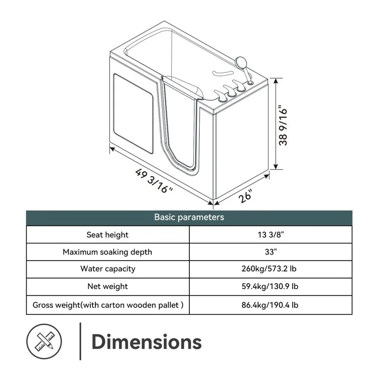 HOROW Walk in Tub and Shower Combo Sit Down Bathtub Model M-329R