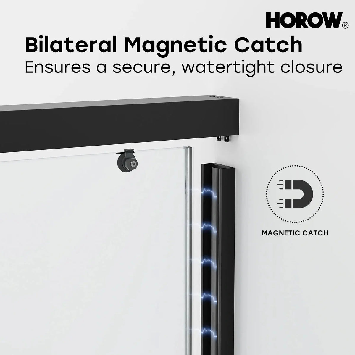 HOROW K2-MB Black Ultra-Narrow Frame Shower Door with Magnetic Catch HOROW