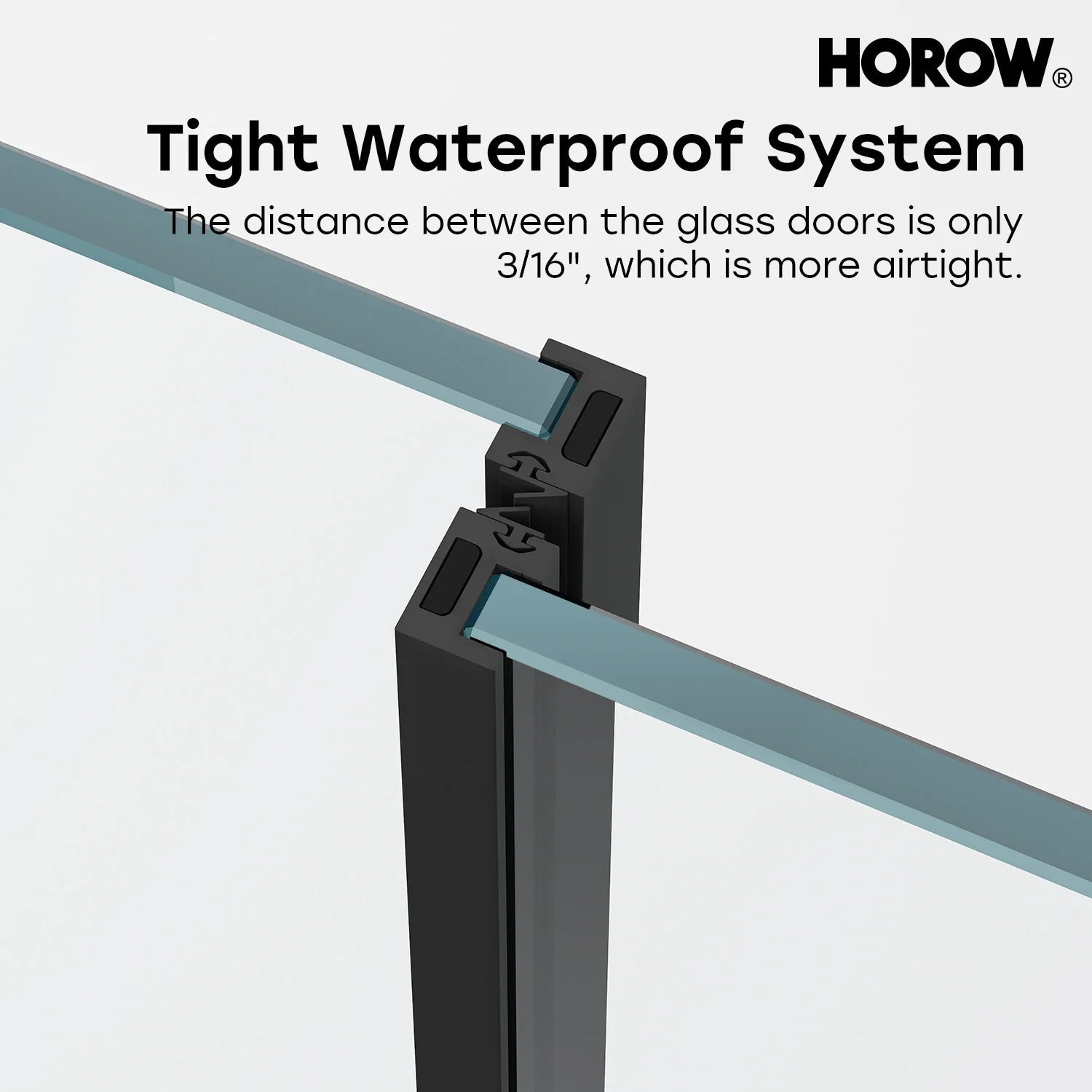 HOROW K2-MB Black Ultra-Narrow Frame Shower Door with Magnetic Catch
