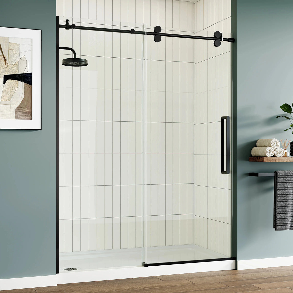 Black Sliding Shower Door 1200mm 8mm Glass Sliding Frameless Model MI6076-MB HOROW
