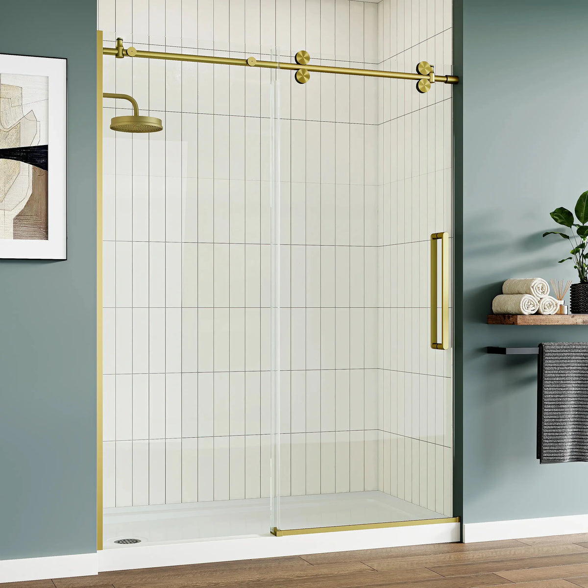 Brushed Gold Frameless Shower Door with 8mm Glass Sliding Model MI6076-SG HOROW