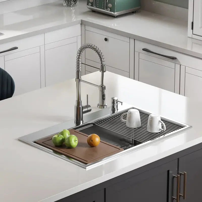 HOROW Stainless Steel Top-Mount Sink 33 Inch Drop In Kitchen Sinks Model HR-MS3322U-L HOROW
