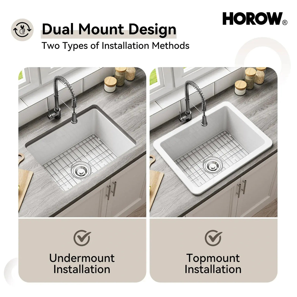 24 Inch Kitchen Sink with Dual Mount and Stain Resistant Model S2419W HOROW