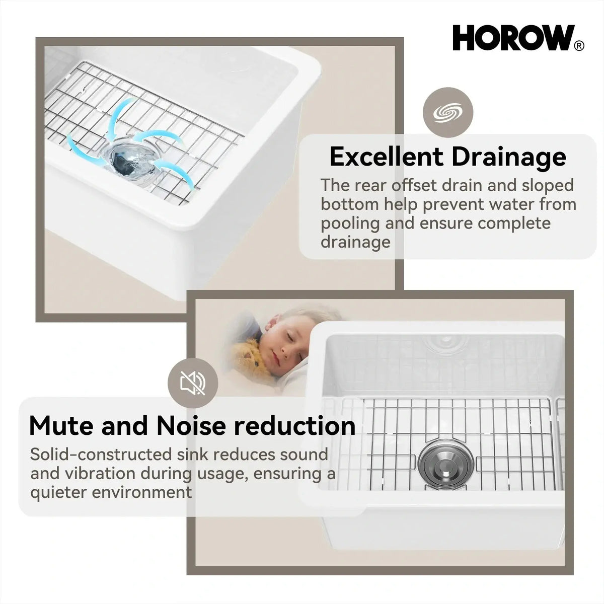 24 Inch Kitchen Sink with Dual Mount and Stain Resistant Model S2419W HOROW