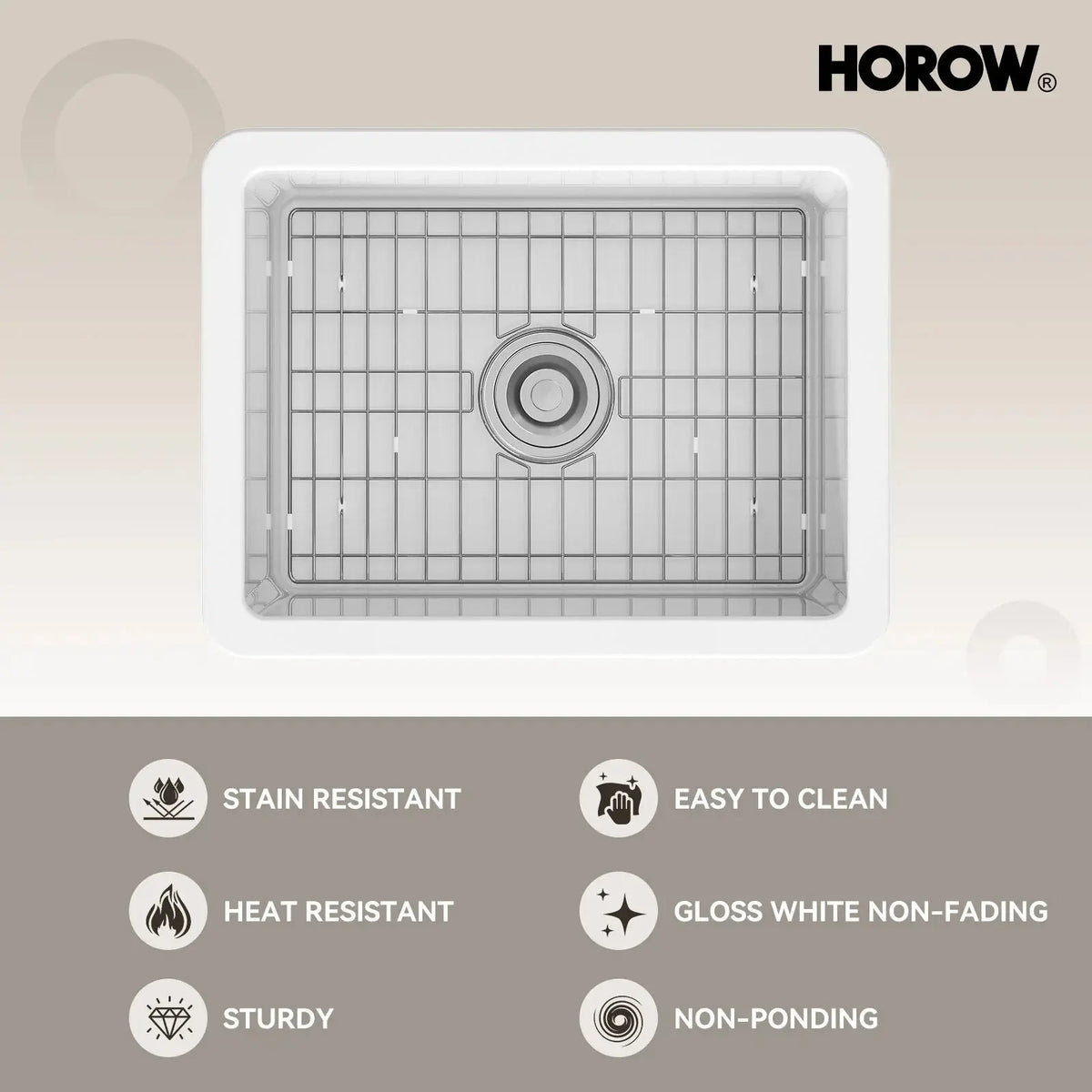 24 Inch Kitchen Sink with Dual Mount and Stain Resistant Model S2419W HOROW