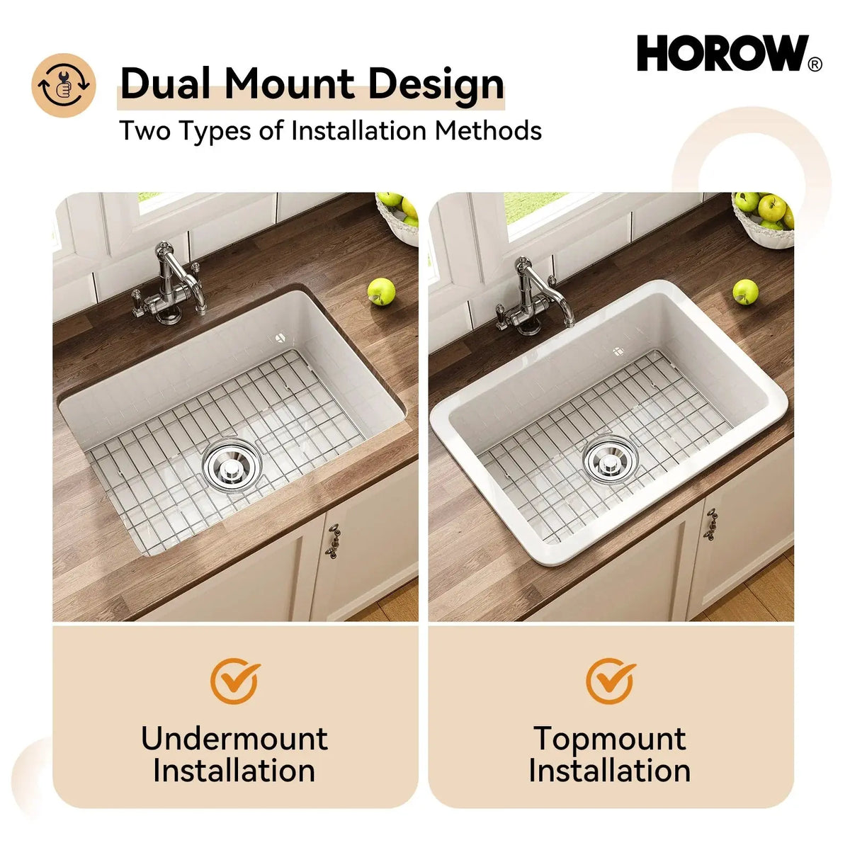 27 Inch Dual Mount Kitchen Sink with Refractory Clay Model S2719W HOROW