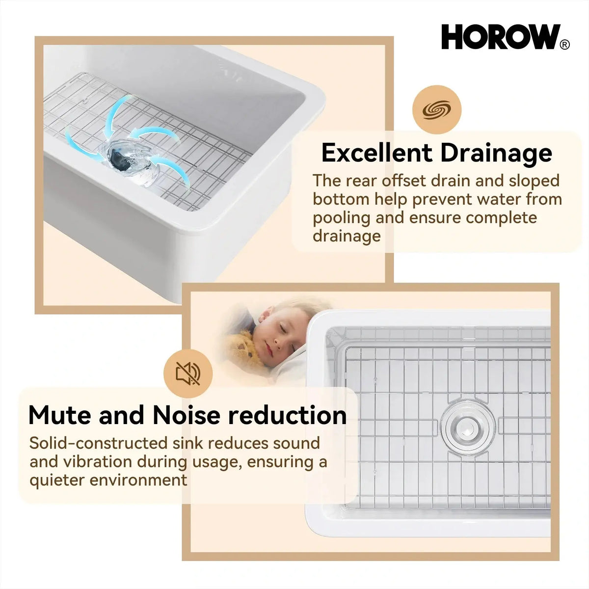 27 Inch Dual Mount Kitchen Sink with Refractory Clay Model S2719W HOROW