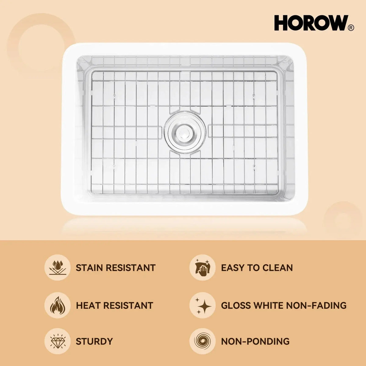 27 Inch Dual Mount Kitchen Sink with Refractory Clay Model S2719W HOROW