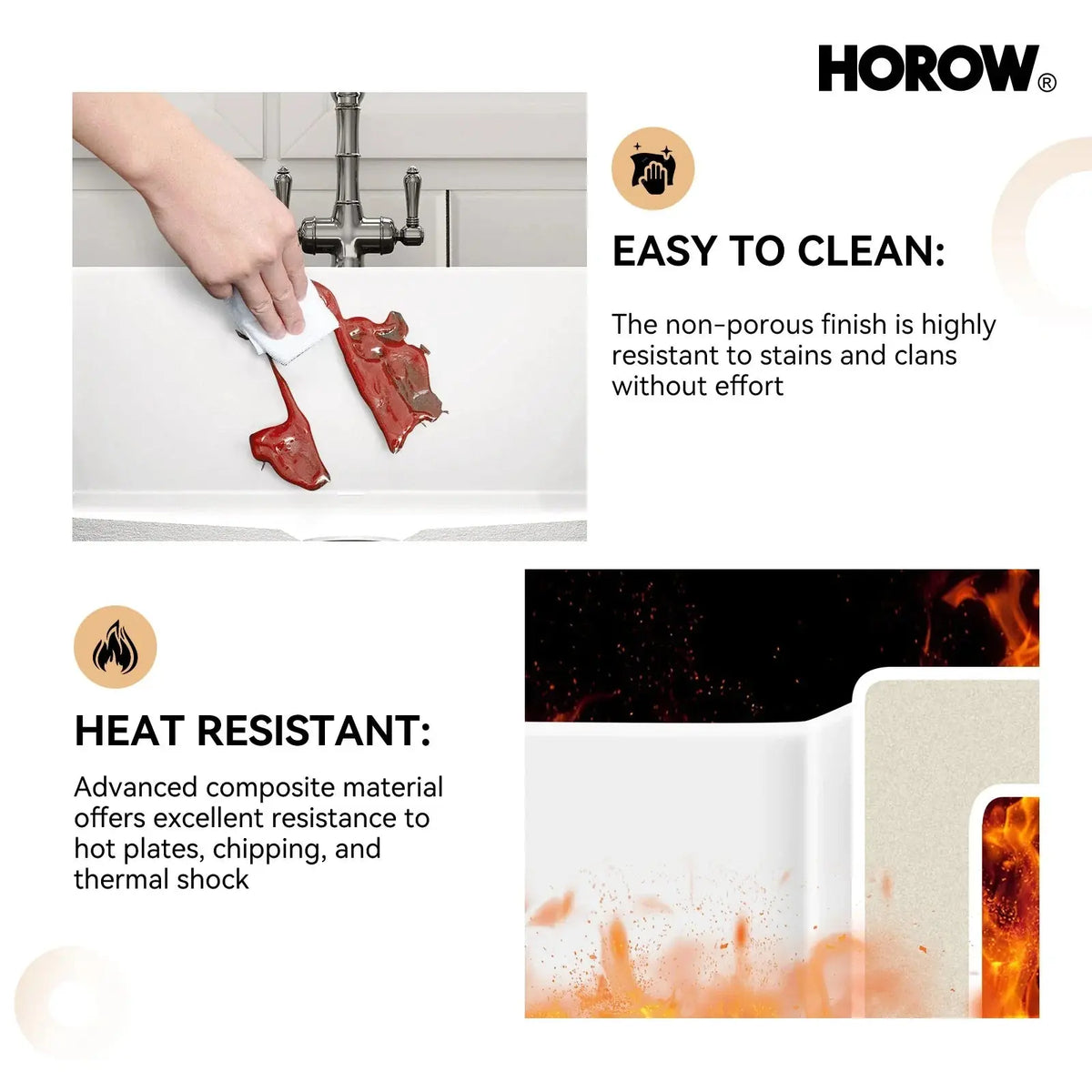 27 Inch Dual Mount Kitchen Sink with Refractory Clay Model S2719W HOROW