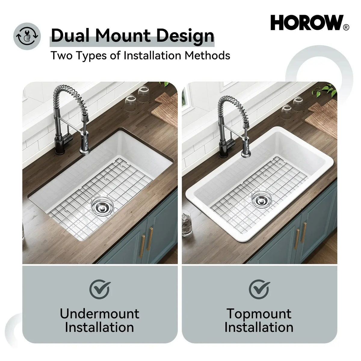32 Inch Undermount Topmount Kitchen Sink with Heat Resistant Model S3219W HOROW