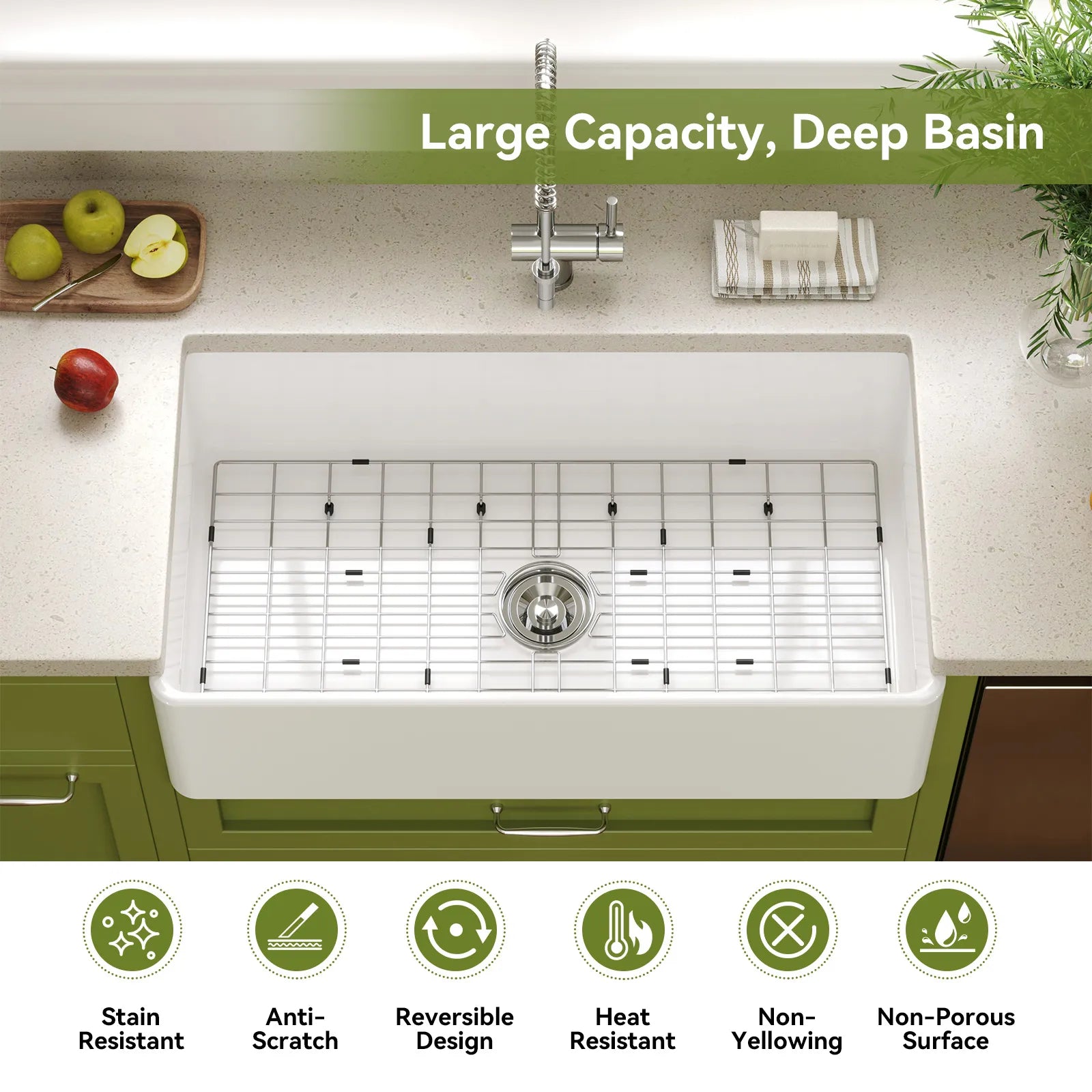 HOROW 36 Inch Kitchen Sink White Undermount Sink Model S3620W