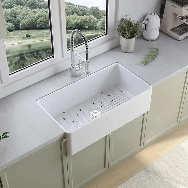 HOROW 36 Farmhouse Apron Sink Undermount Fireclay Kitchen Sink Model HR-S3618W HOROW