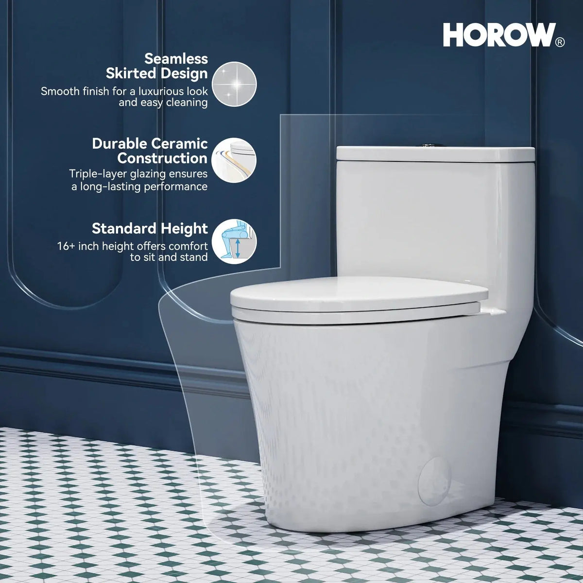 One Piece Skirted Toilet with Power Flush for 12 Inch Rough In Model T0307W HOROW
