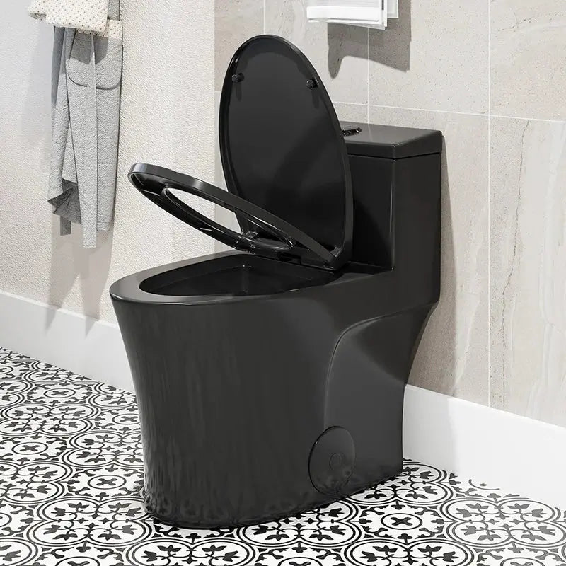 HOROW Black Ceramic Toilet 1.28 GPF Dual Flash Elongated One Piece Toilet Model T0338B HOROW