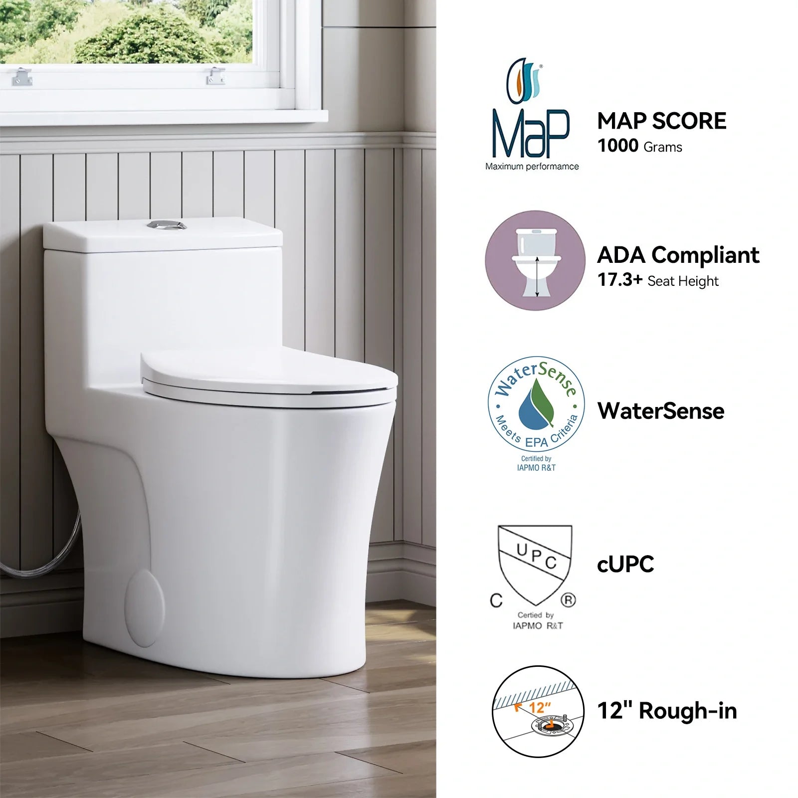 Matte White Toilet with ADA Compliant for 12 Inch Rough In Model T0338WM