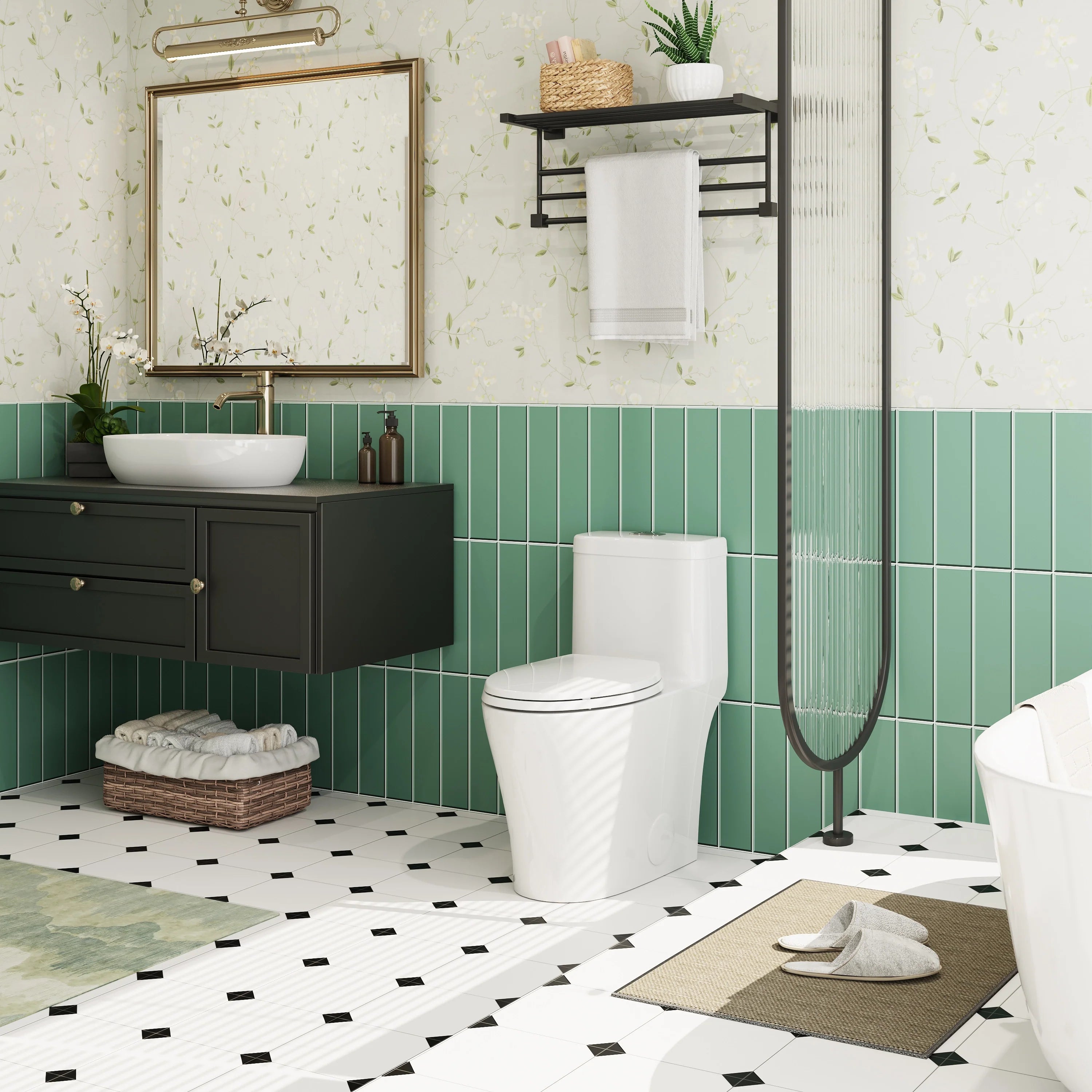 HOROW T0338W Elongated One Piece Toilet ADA Toilet Height 17.3 Inch