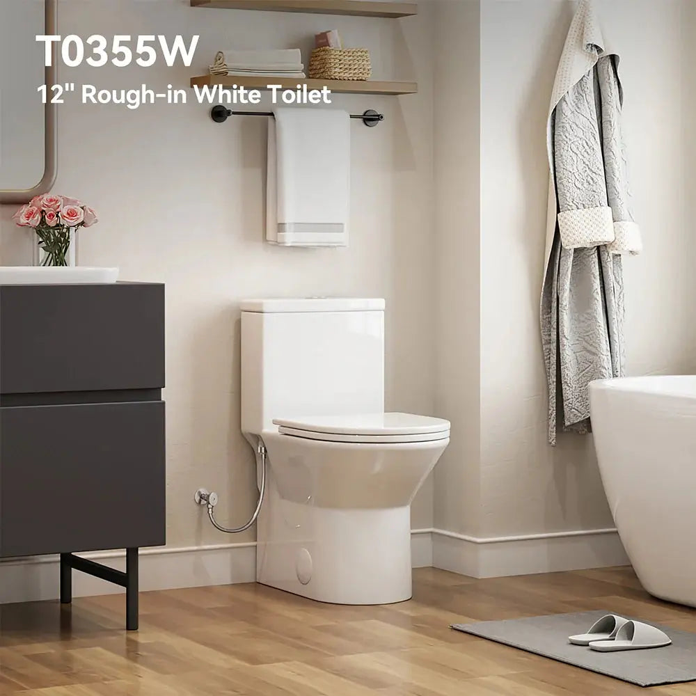 T0355W One Piece Toilet with ADA and Comfort Chair Seat for 12 Inch Rough In HOROW