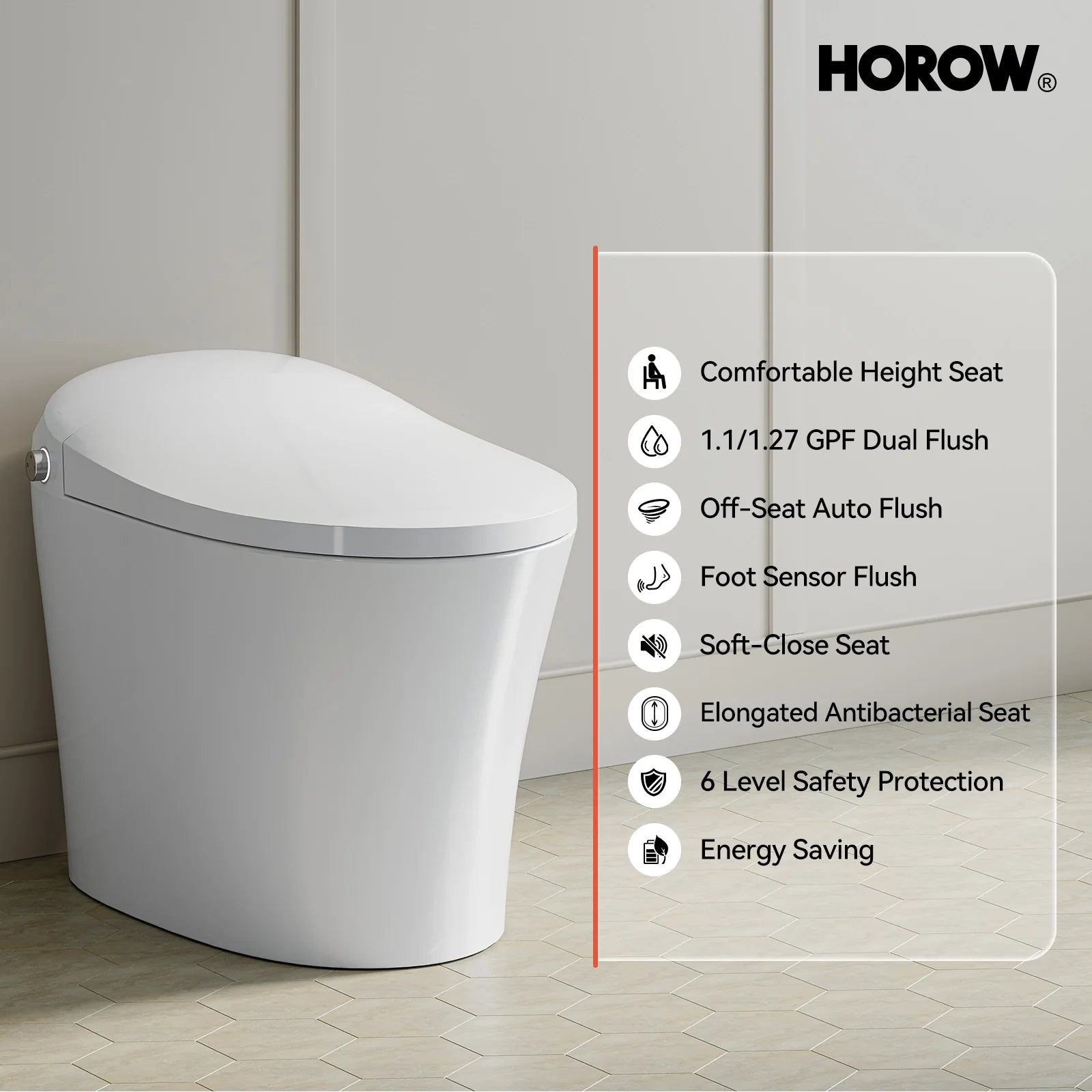 HOROW One Piece Smart Tankless Toilet With Heating Seat Model T10