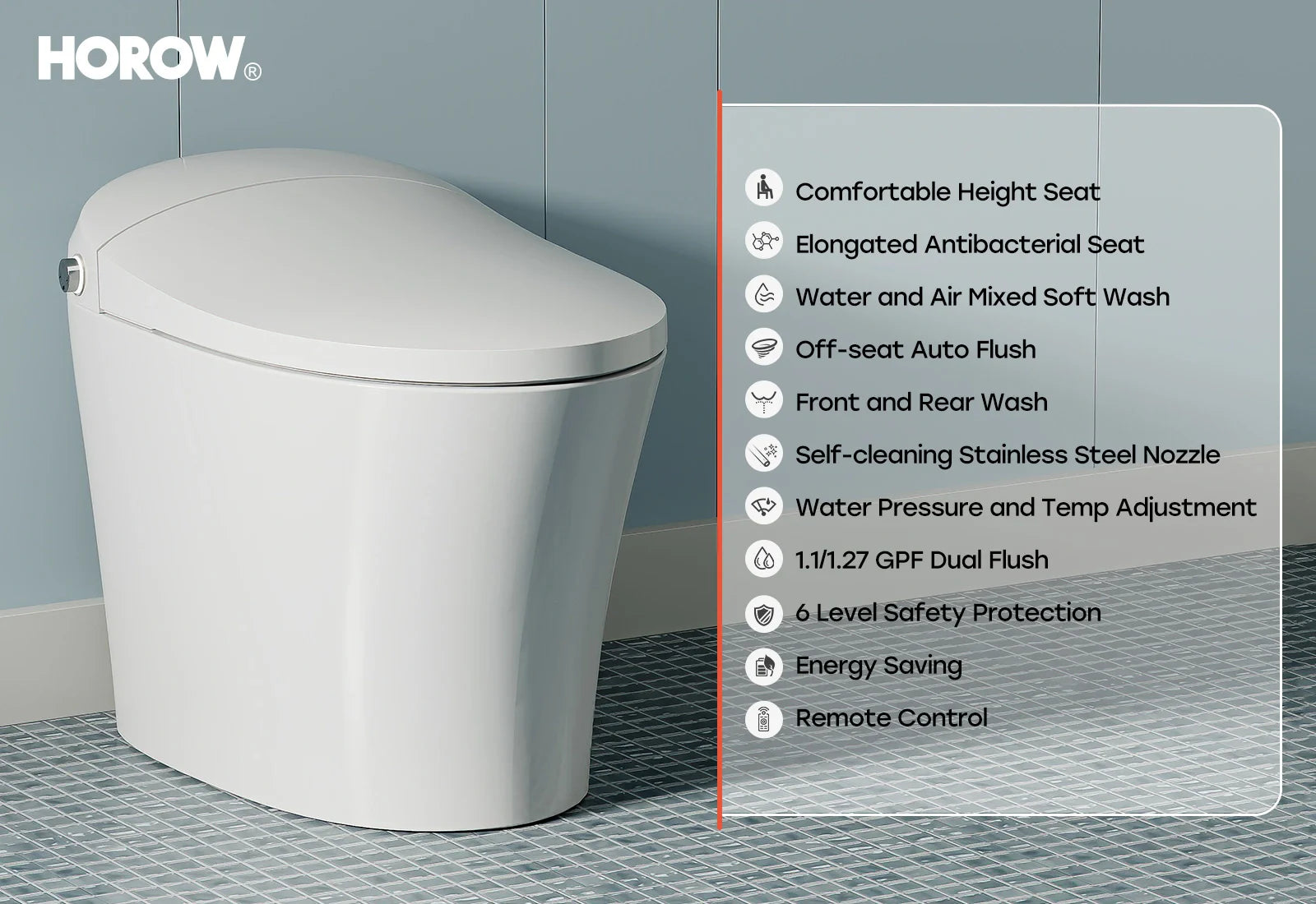 HOROW Smart Toilet With Heated Bidet Dual Flush Toilet Model T16