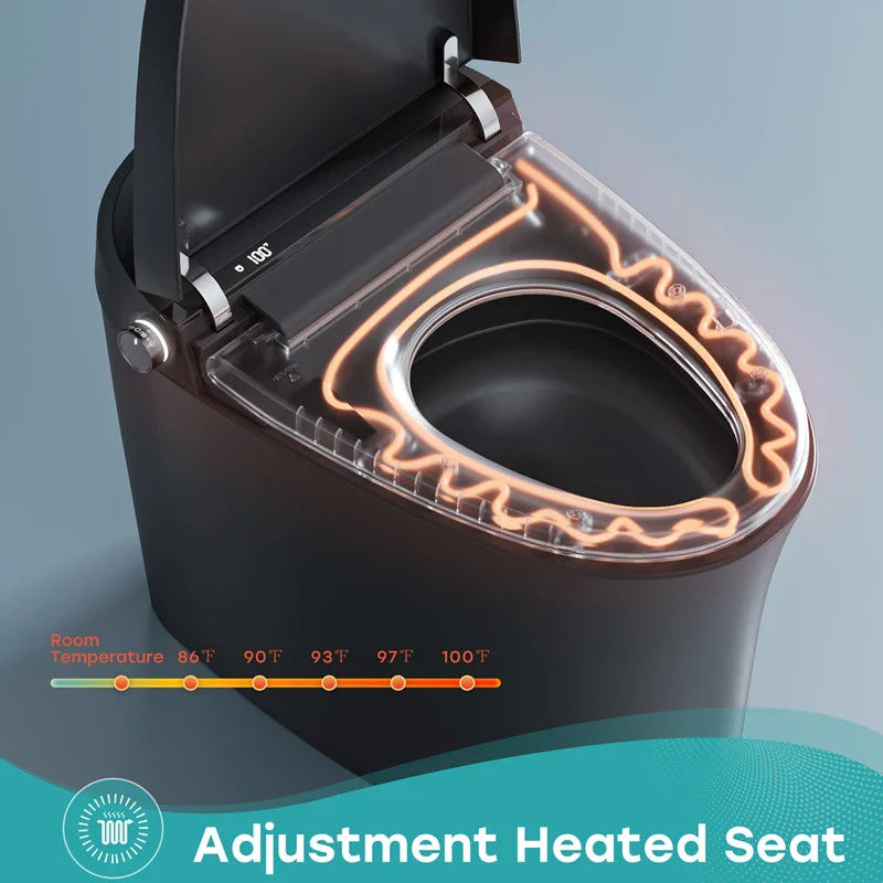 Black Smart Toilet with Bidet Seat For 12 Inch Rough In Model T36