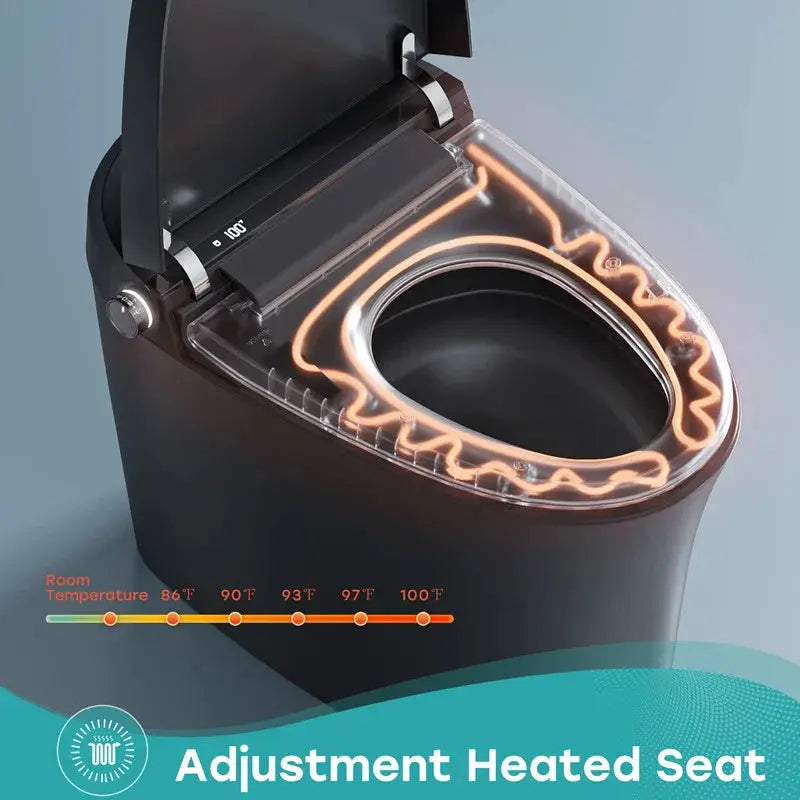 Black Smart Toilet with Bidet Seat For 12 Inch Rough In Model T36 HOROW