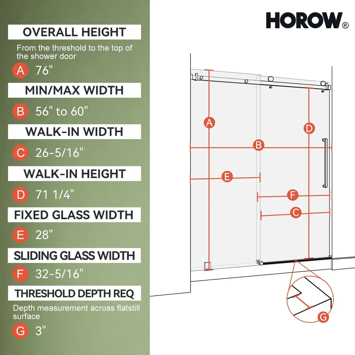 Frameless Sliding Shower Enclosure with Fixed Single Panel HOROW