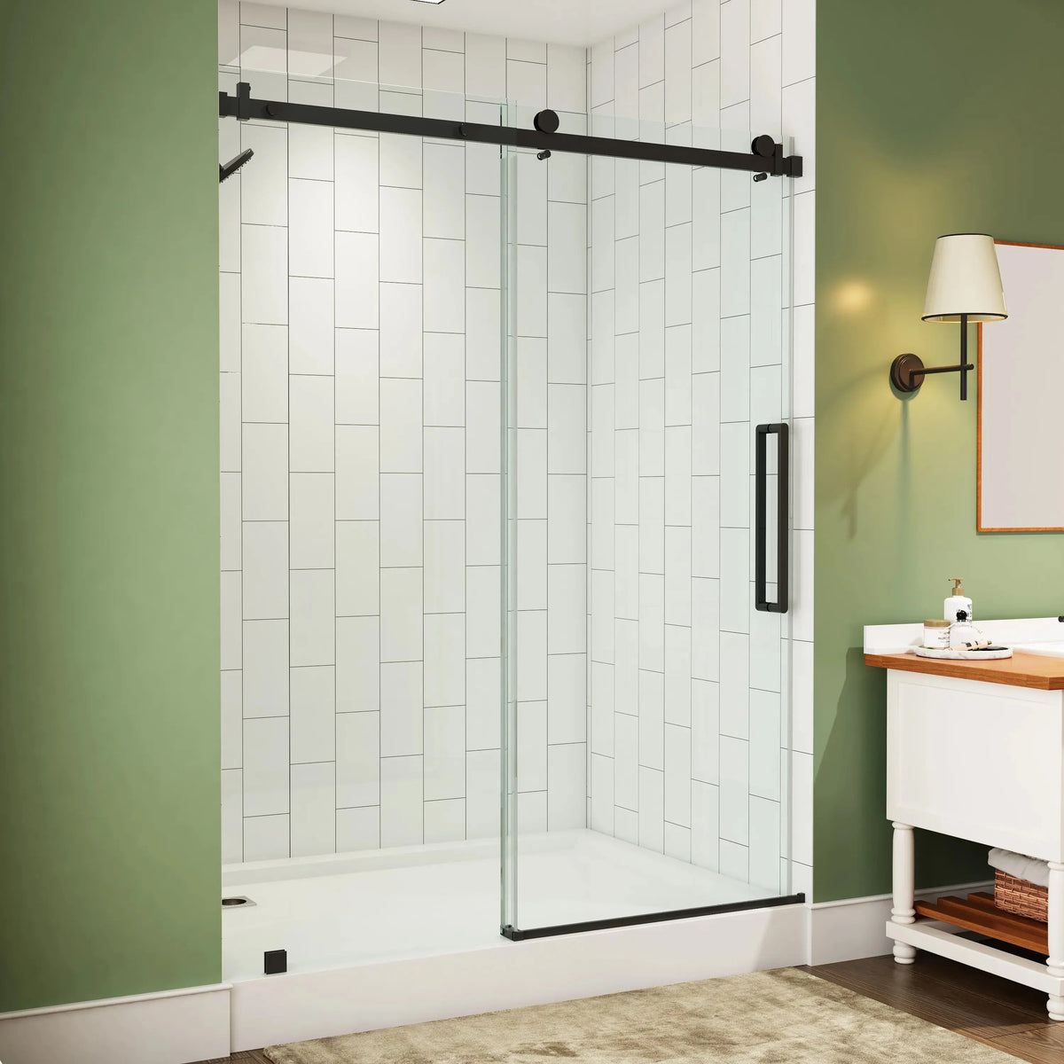 Black Sliding Shower Door with Frameless and 60 Inch Model TE6076-MB HOROW
