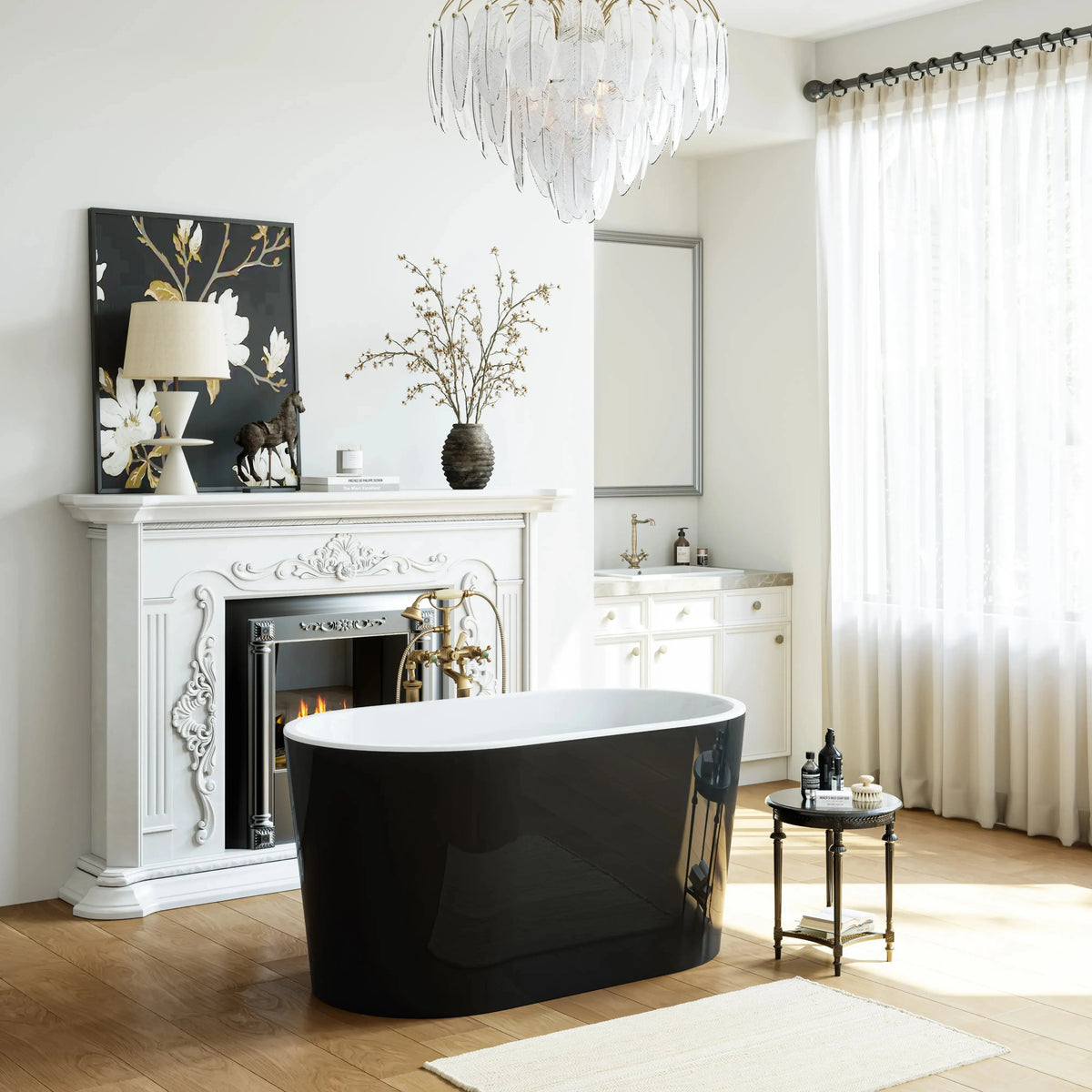 Black Acrylic Bathtub with Overflow and Left Drain Model TU47B HOROW