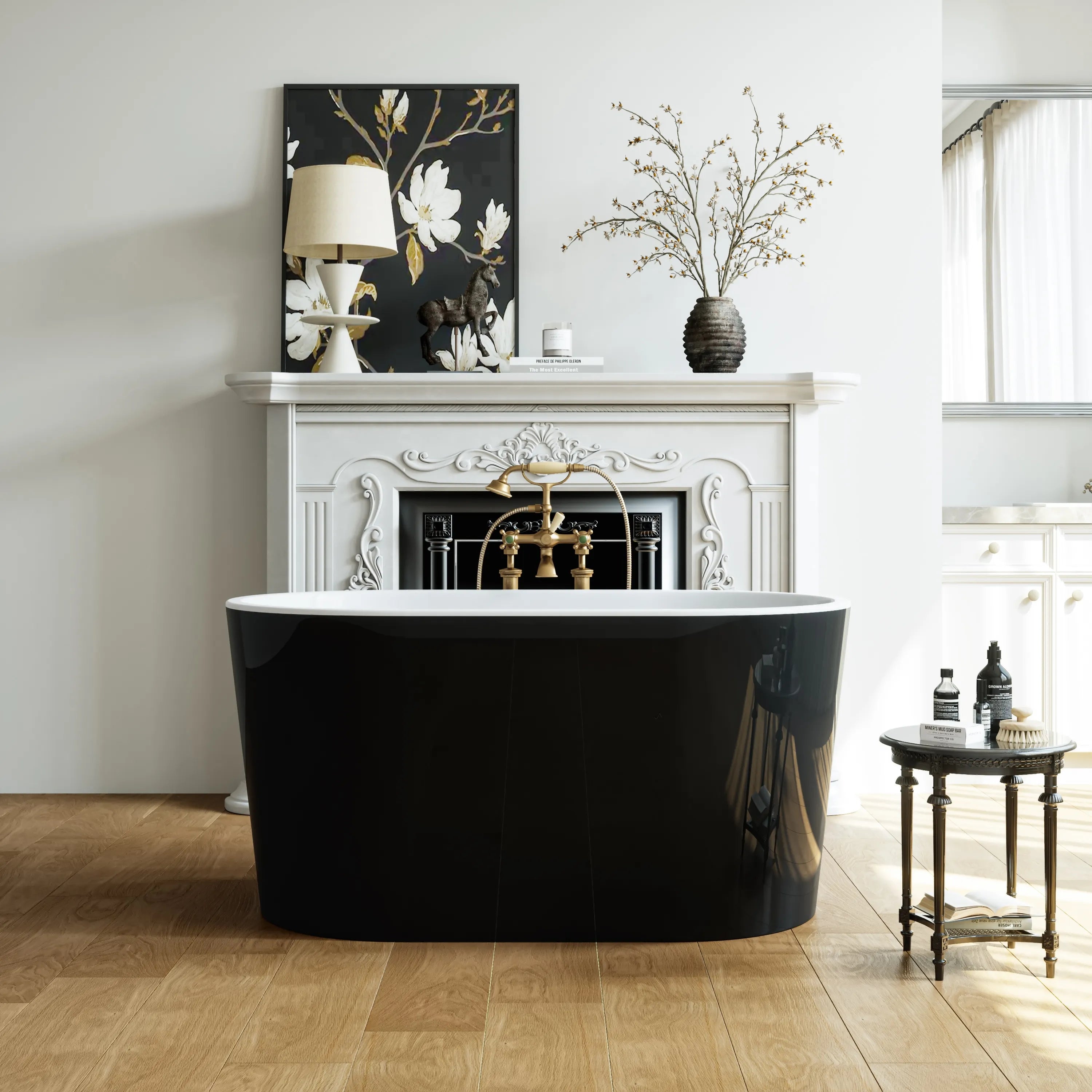 Black Acrylic Bathtub with Overflow and Left Drain Model TU47B